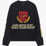 Siarr Motor Sport oversized black long sleeve tee with ribbed neck and screen print in heavyweight 100% cotton fabric