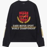 Siarr Motor Sport oversized black long sleeve tee with ribbed neck and screen print in heavyweight 100% cotton fabric