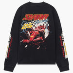 Siarr Motor Sport oversized black long sleeve tee with ribbed neck and screen print in heavyweight cotton