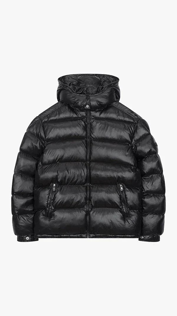 Siarr Lightweight Jacket black puffer with detachable hood and zippered pockets