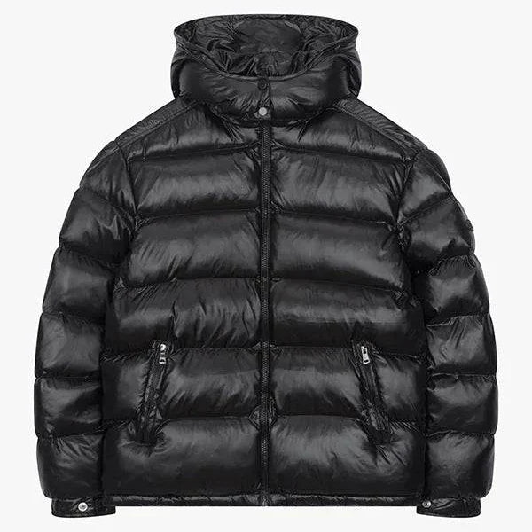 Siarr Lightweight Jacket black puffer with detachable hood and zippered pockets