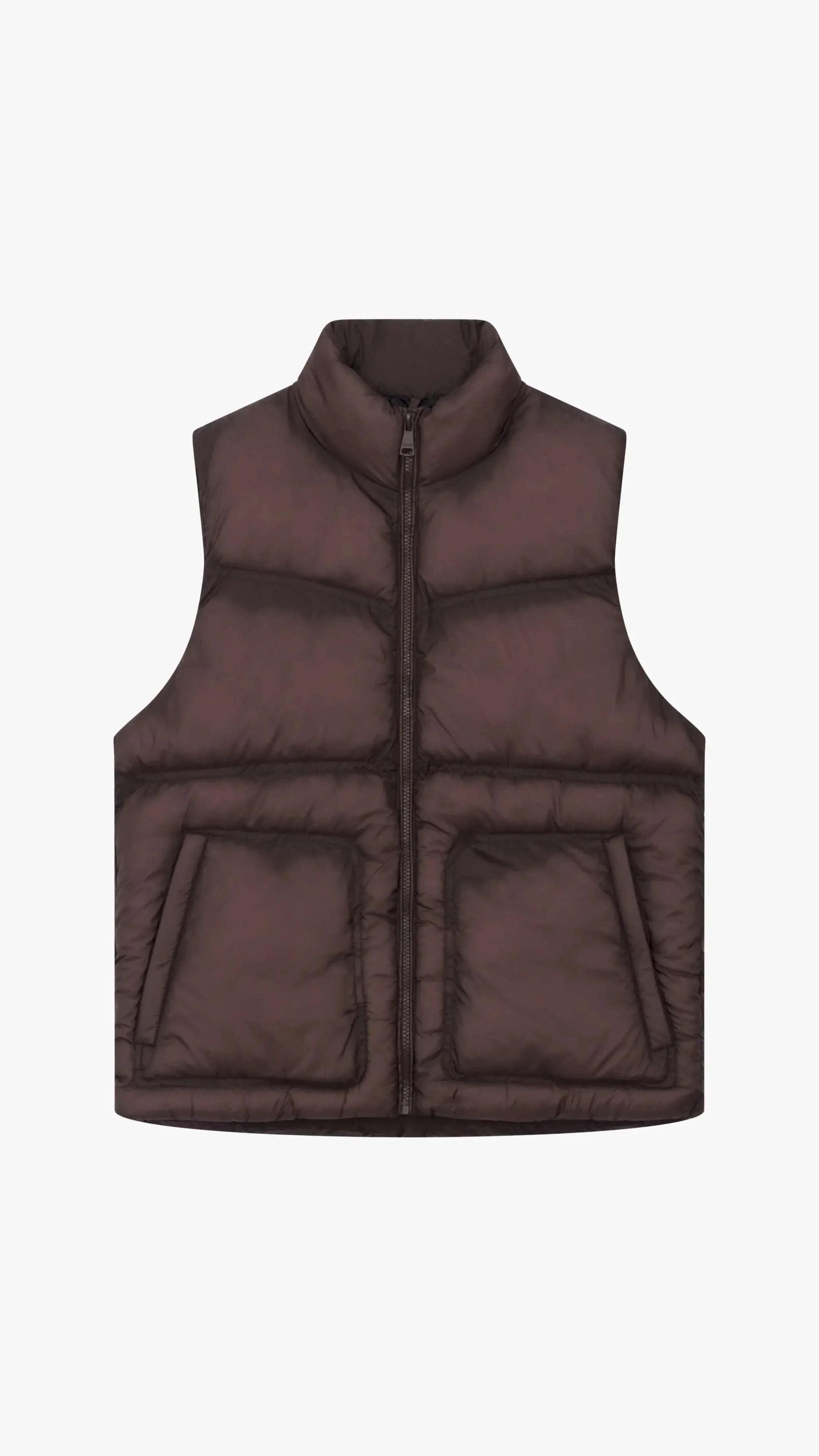 Siarr Contrast Gilet brown regular fit nylon vest with zippered pockets and full zip fastening