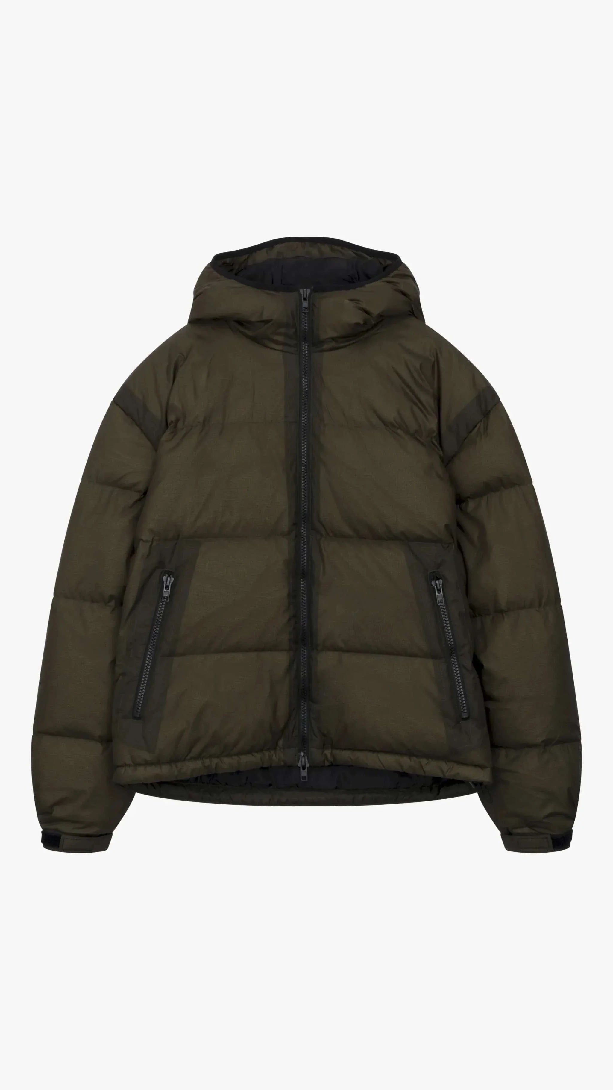 Siarr Translucent Ripstop khaki puffer jacket with side zip pockets and full zip fastening