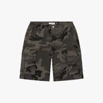 Black Siarr camo cargo shorts with belt loops and button zip fastening on model