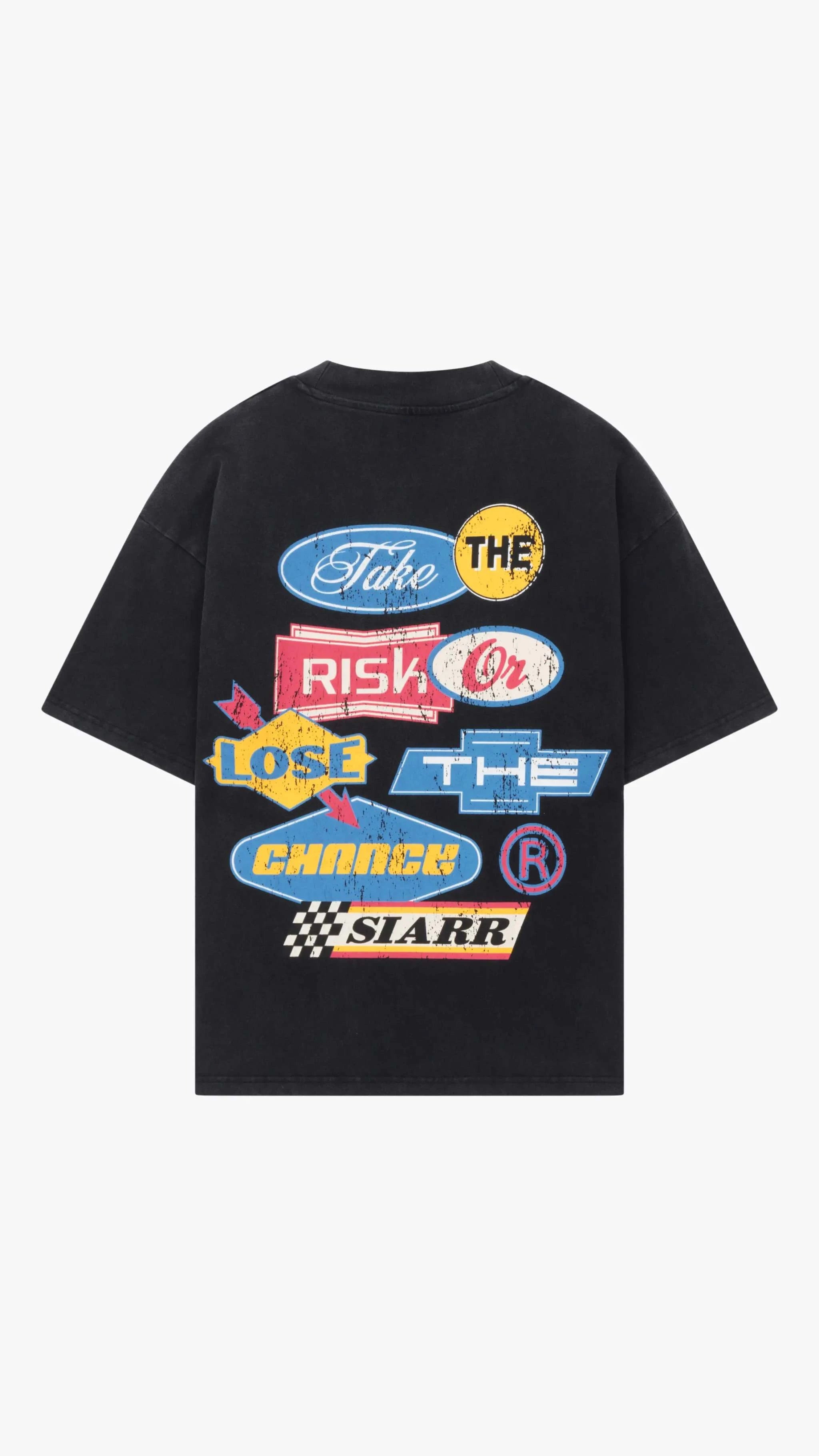 Siarr Take The Risk Tee vintage black graphic t-shirt with bold back print and relaxed fit