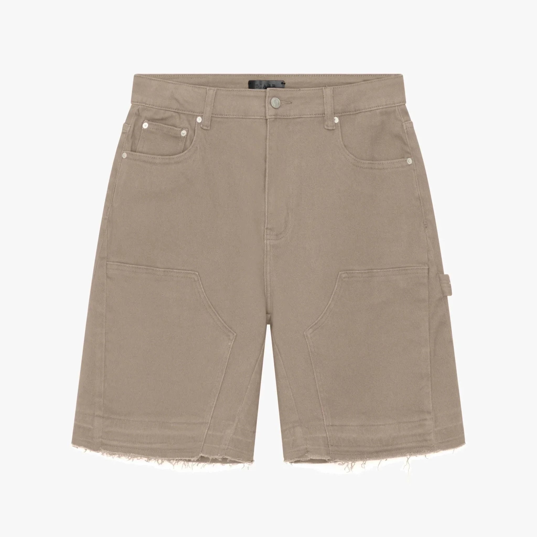 Siarr Rio Shorts Beige with raw hem, belt loops, and front detailing.