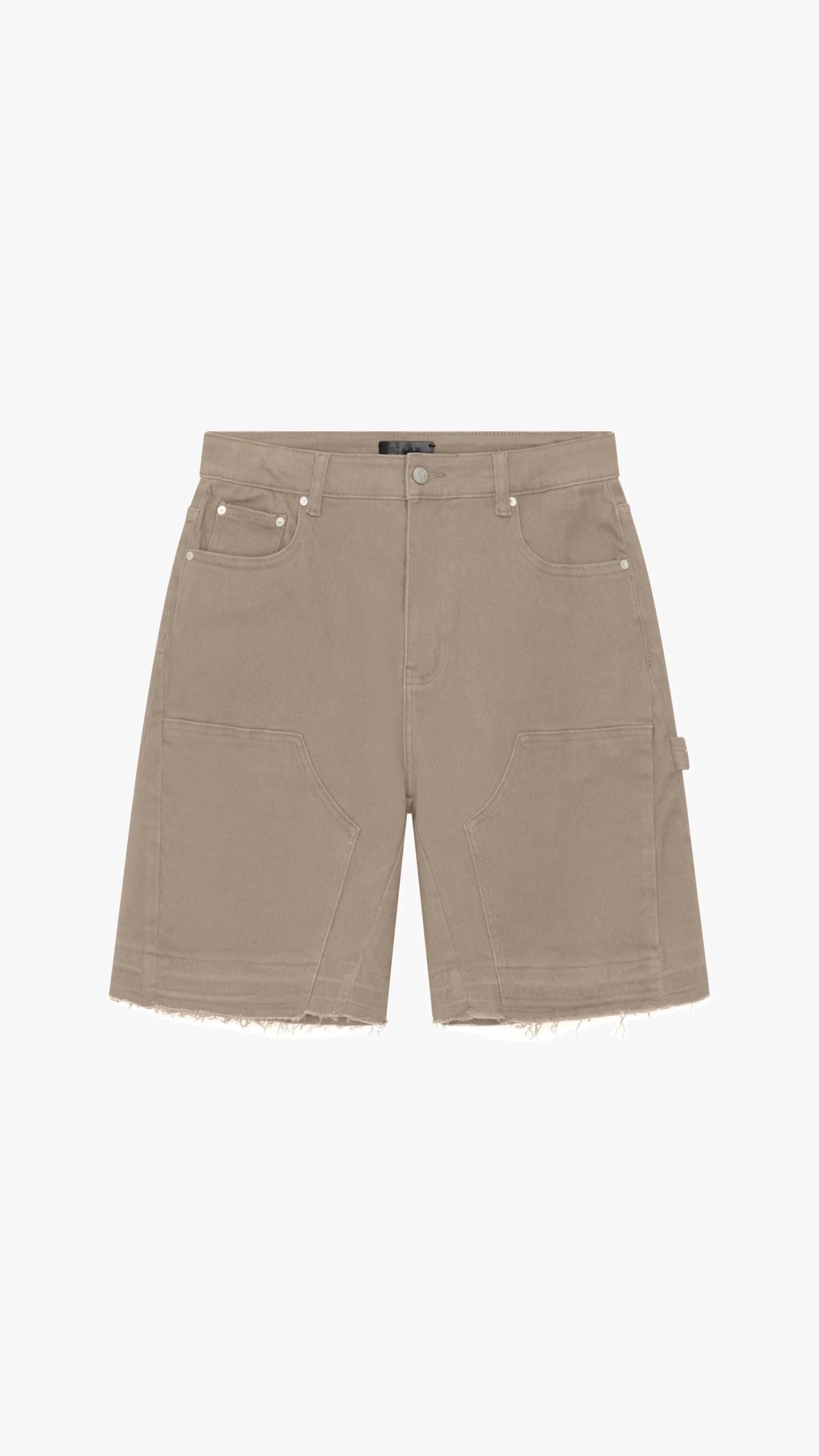 Siarr Rio Shorts Beige with raw hem, belt loops, and front detailing.