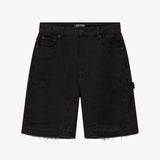 Black Siarr Rio Shorts with raw hem, front detailing, belt loops, and branded rivet buttons in regular fit.