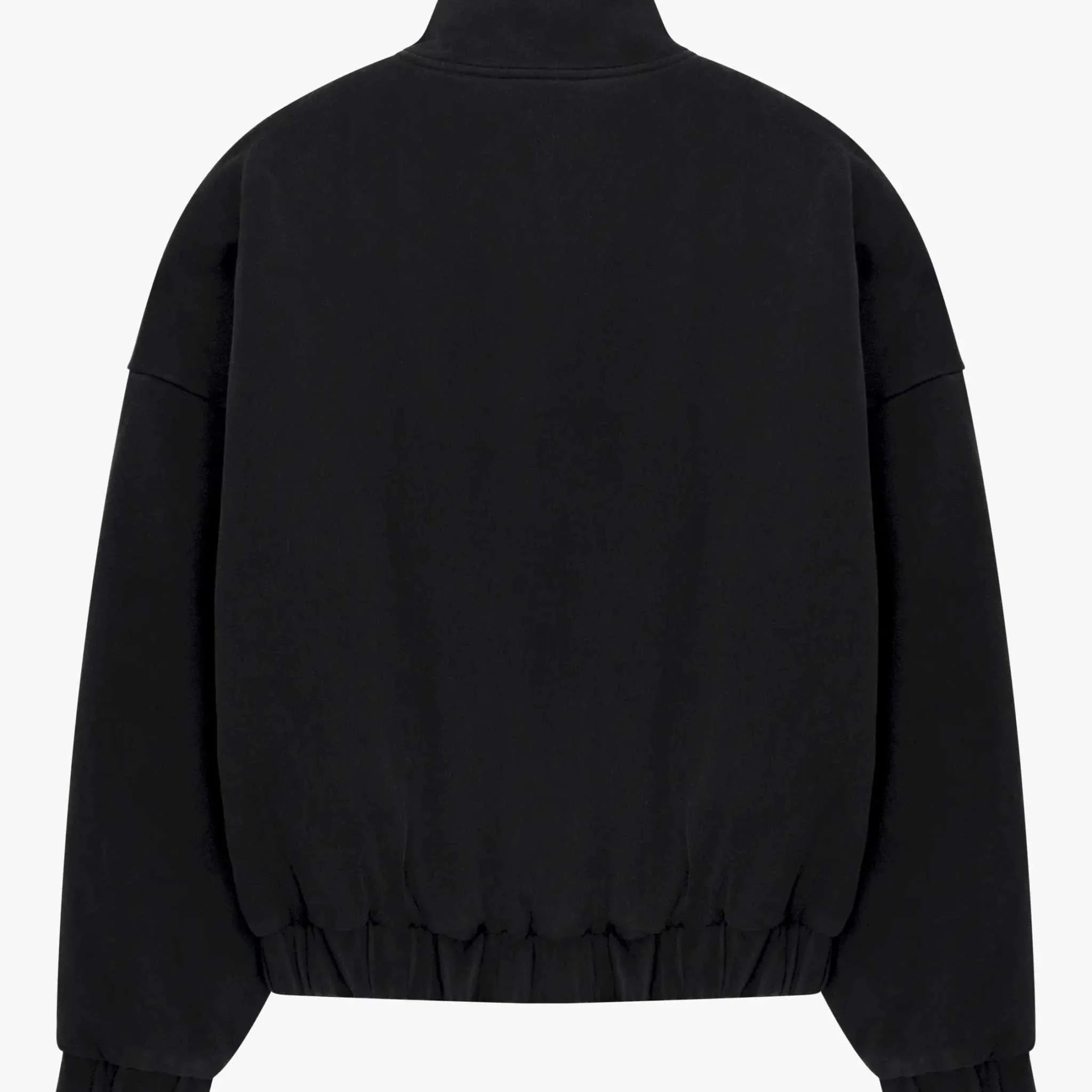 Siarr Washed Quilted Bomber Jacket in washed black, back view.