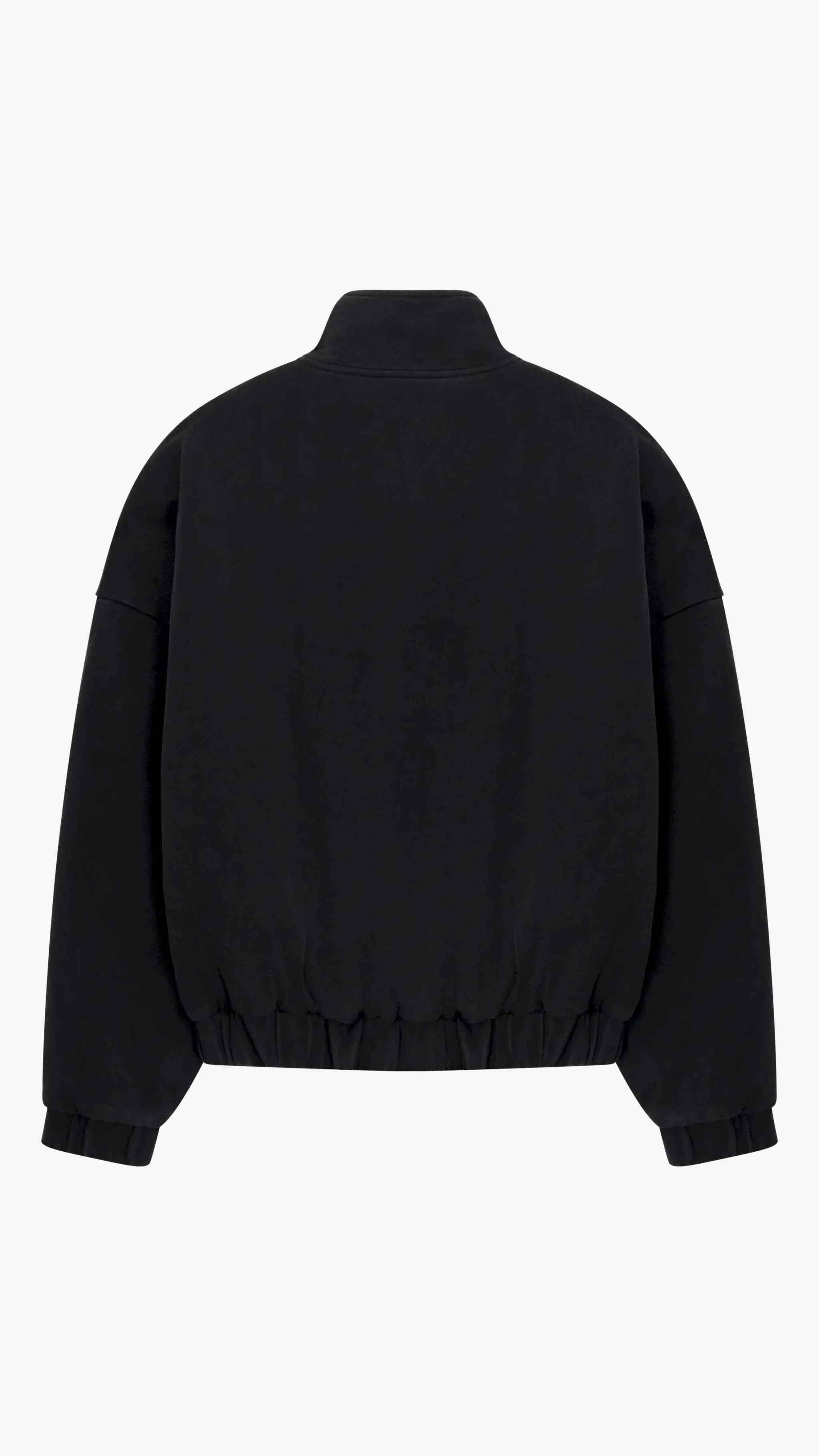 Siarr Washed Quilted Bomber Jacket in washed black, back view.