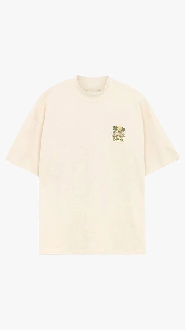 Siarr Palm Tee oversized fit beige cotton t-shirt with ribbed neck and small palm graphic on chest
