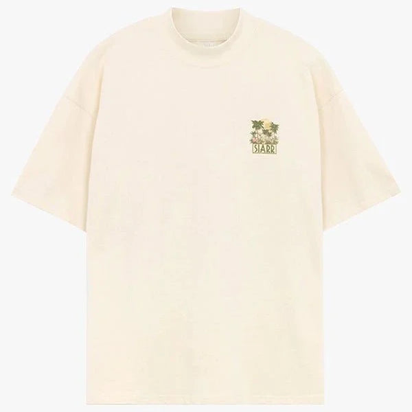 Siarr Palm Tee oversized fit beige cotton t-shirt with ribbed neck and small palm graphic on chest