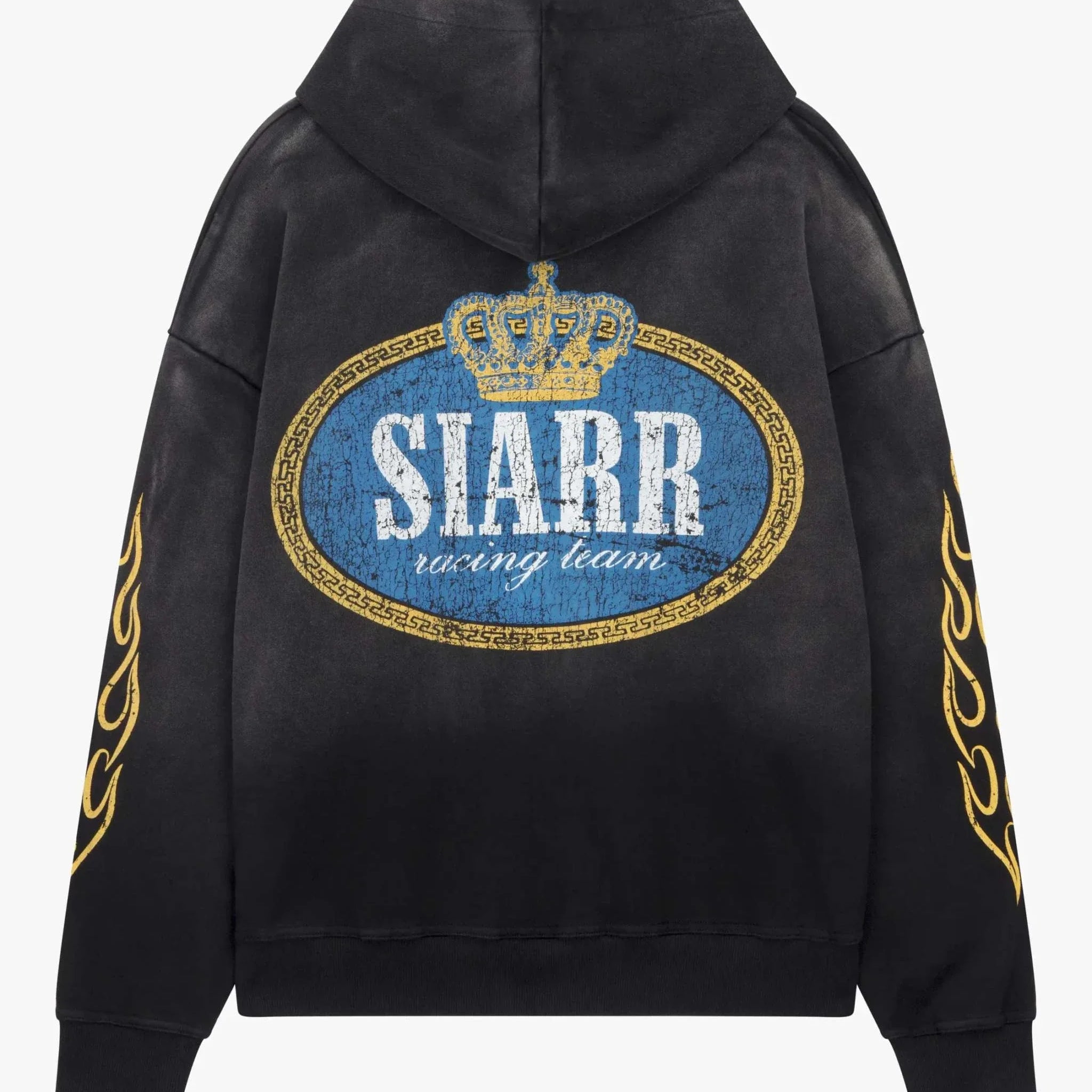 Siarr Crown Hoodie washed black pullover with kangaroo pocket and regular fit made of 100% cotton
