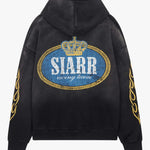 Siarr Crown Hoodie in washed black with pullover hood and kangaroo pocket, 100% cotton regular fit.