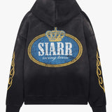 Siarr Crown Hoodie in washed black with pullover hood and kangaroo pocket, 100% cotton regular fit.