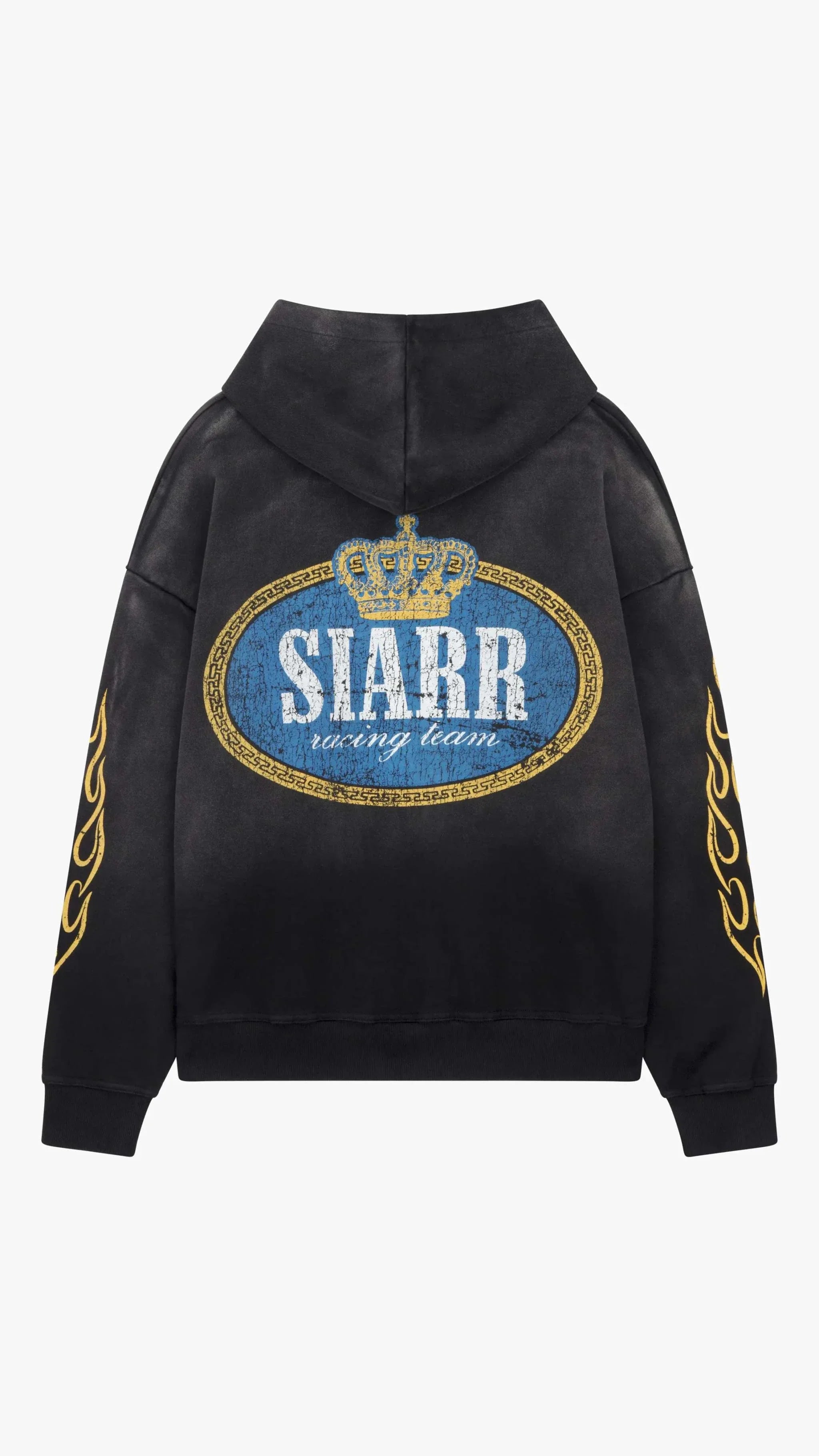 Siarr Crown Hoodie in washed black with pullover hood and kangaroo pocket, 100% cotton regular fit.