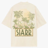 Siarr Palm Tee oversized fit beige cotton t-shirt with palm tree graphic on back and ribbed neck