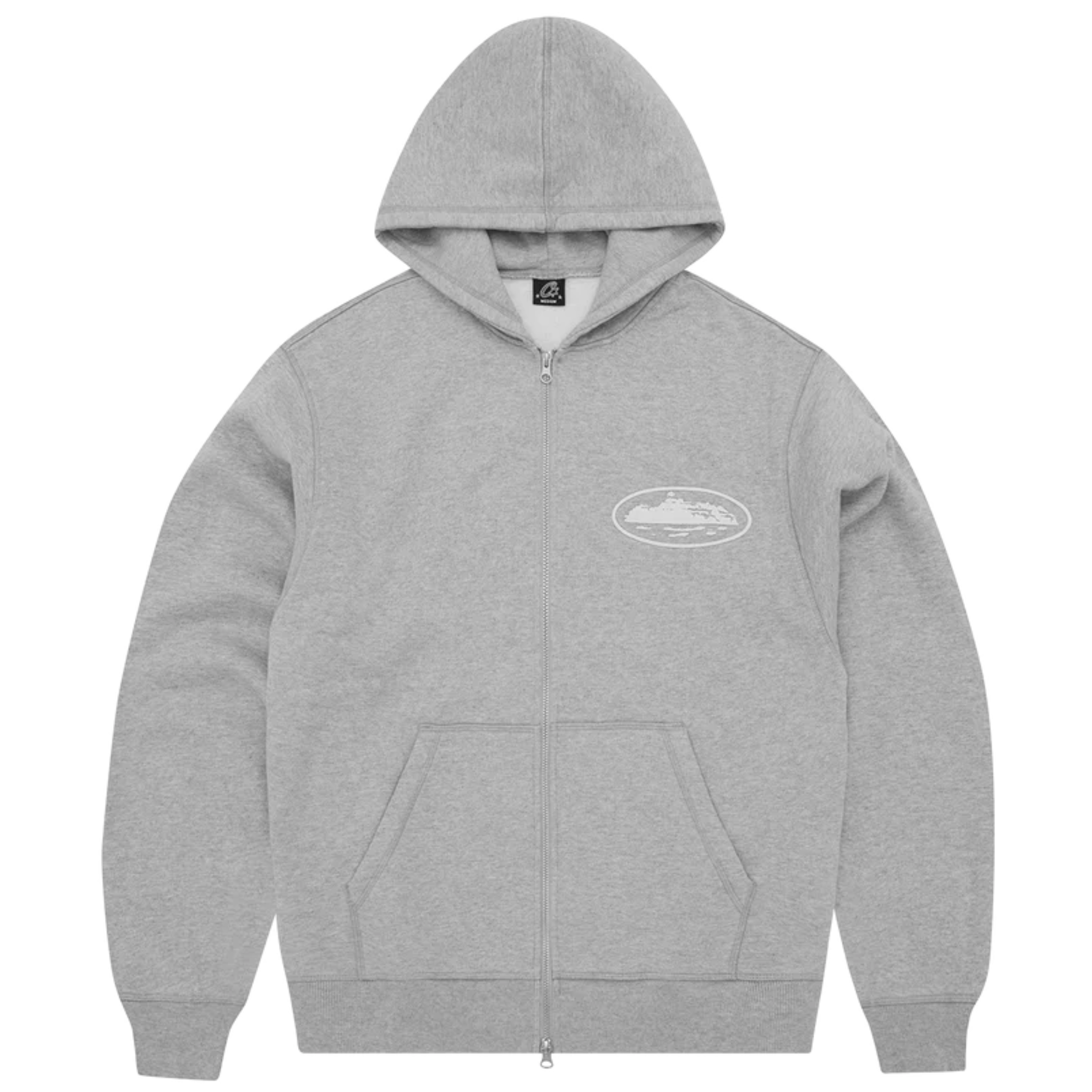 Corteiz Island Puff Print Zip Hoodie in Heather Grey.