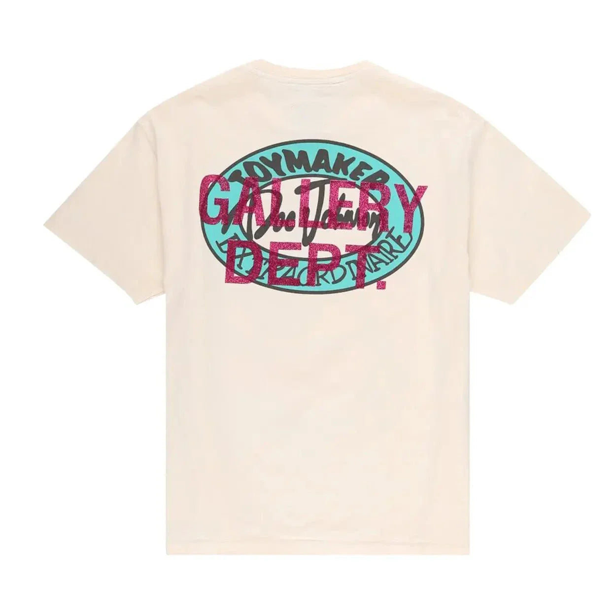 Gallery Dept. Dead Batteries tee in antique white with bold graphic logo on back