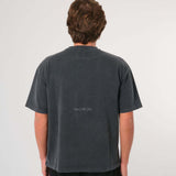 Natural Art Studio faded print charcoal t-shirt with front and back logo, 100% cotton, boxy fit