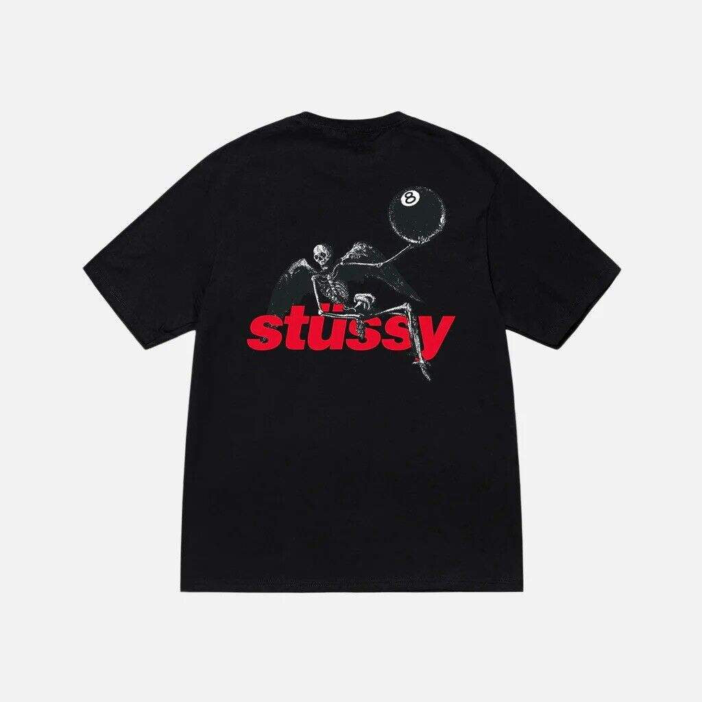 Stussy 8 Ball Apocalypse T-shirt with graphic design on back.