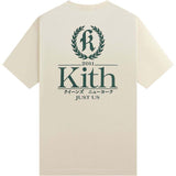 Cream Kith Insignia Vintage Tee Silk with green logo and Japanese text on back