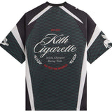 Kith x Cigarette Racing black and white mesh jersey with racing team logo and graphic details