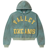 Vale Forever Bank green zip-up hoodie with front zipper and pockets