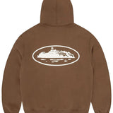 Corteiz Island Puff Print Zip Hoodie Brown