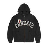 Corteiz Arch Shield black zip hoodie with front logo and shield emblem