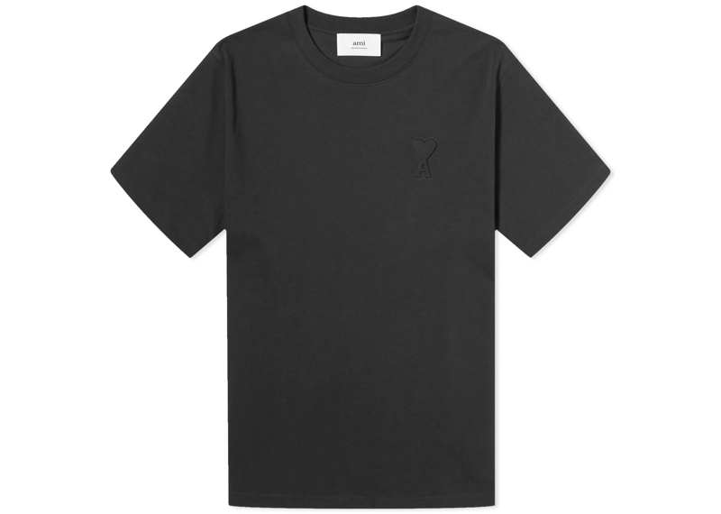 Ami Paris black t-shirt with embossed heart logo on chest