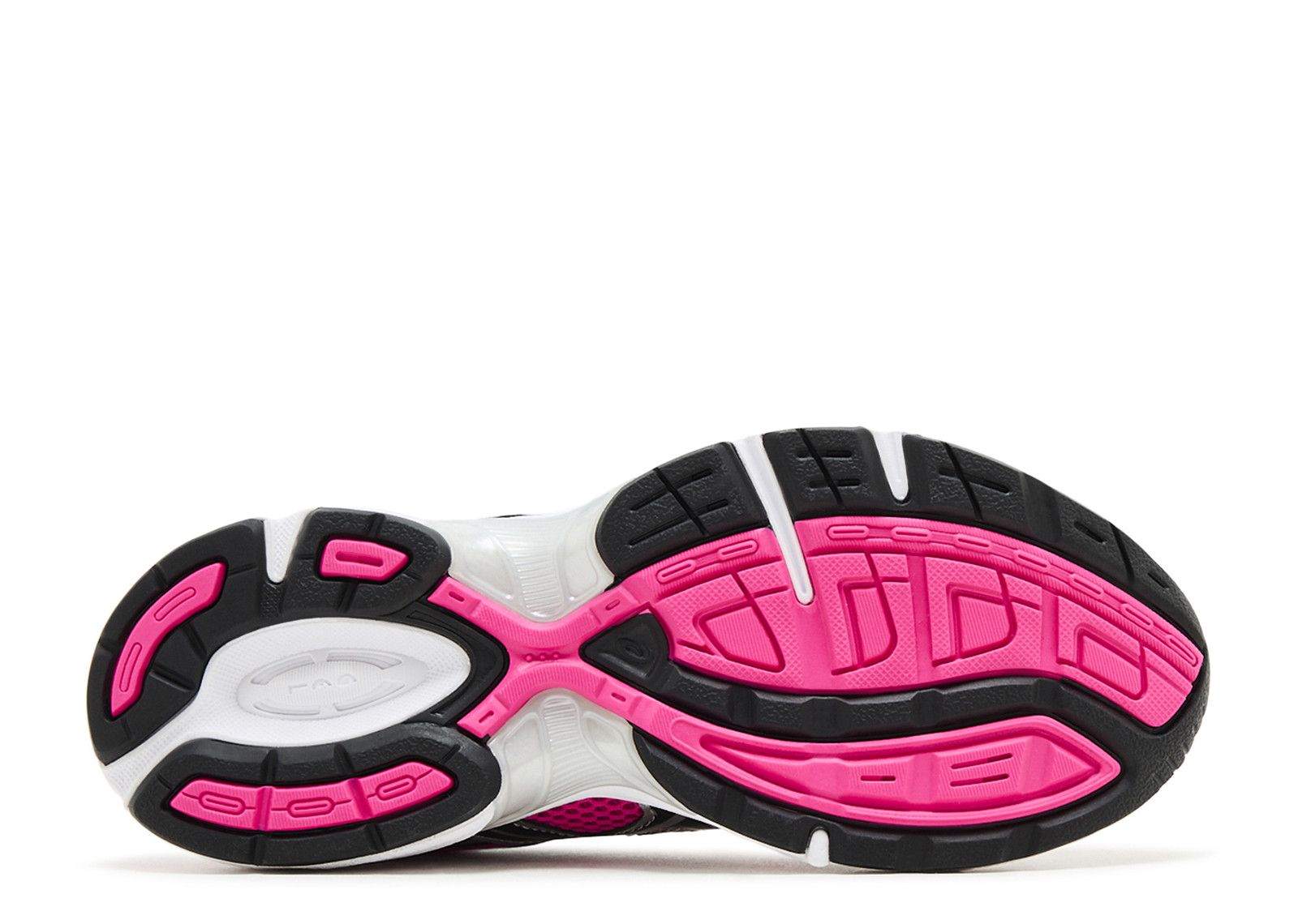 Bottom view of Wmns Gel 1130 Neon Pack running shoe in pink with black and white sole detailing