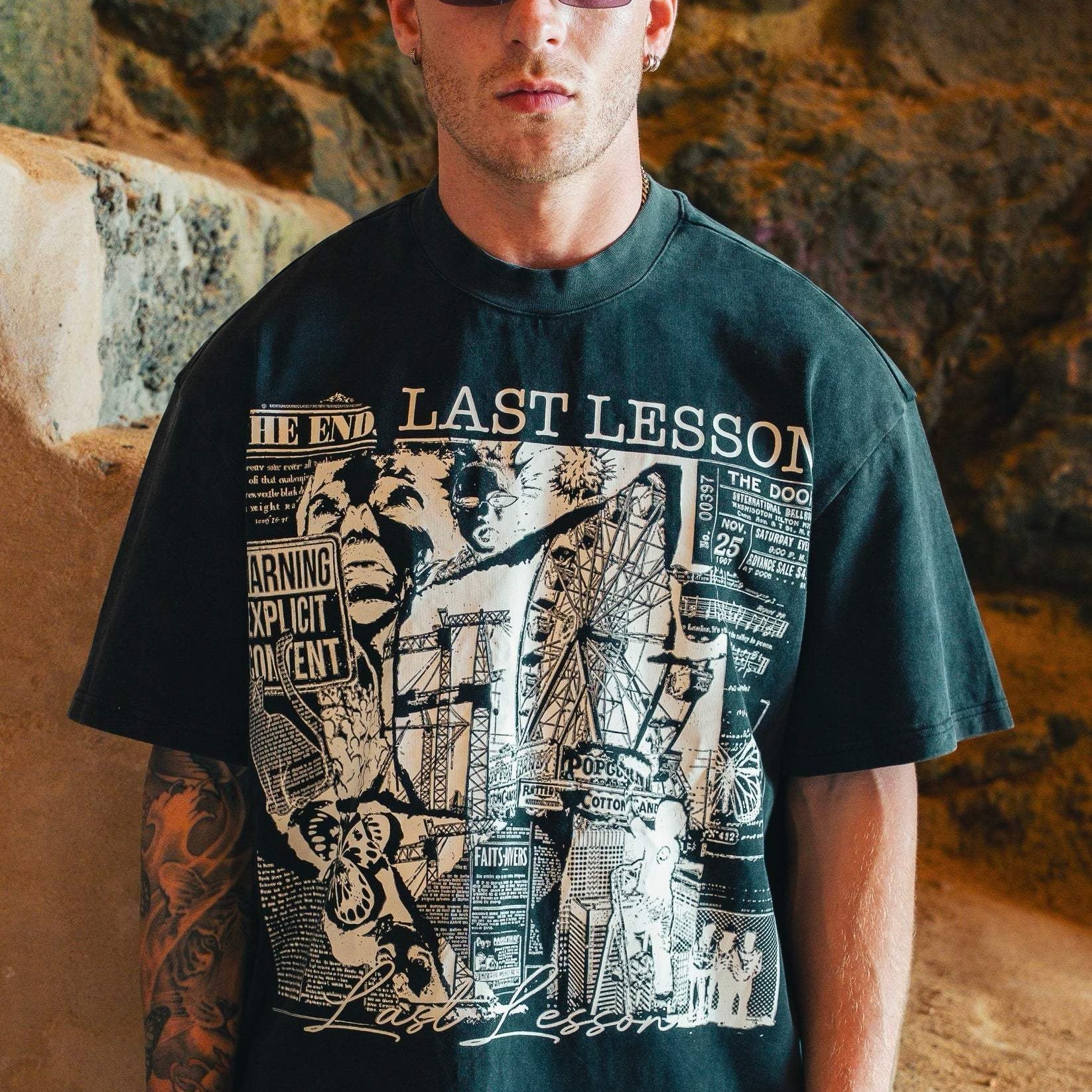 Last Lesson The End black t-shirt design