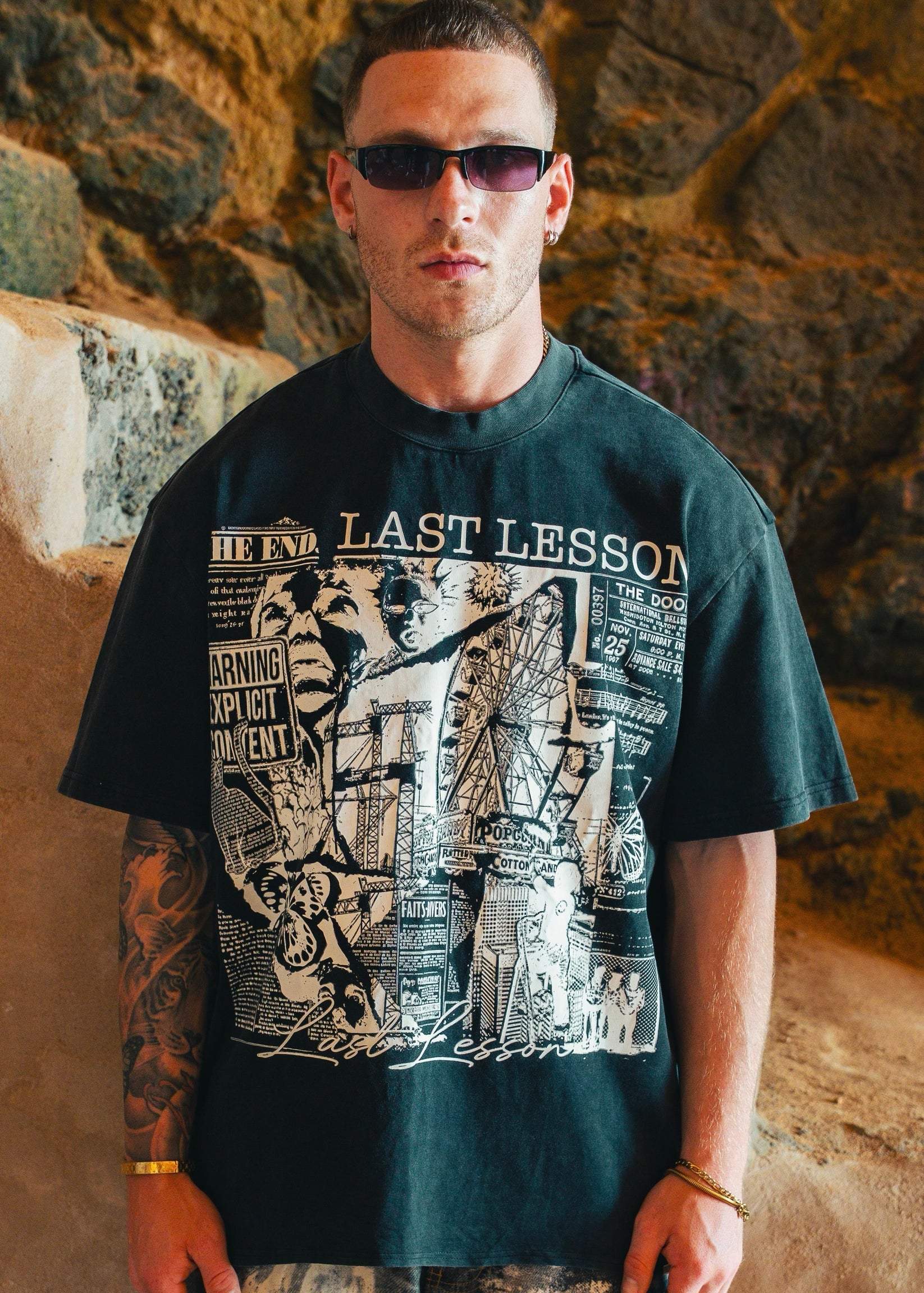 Last Lesson The End black t-shirt design
