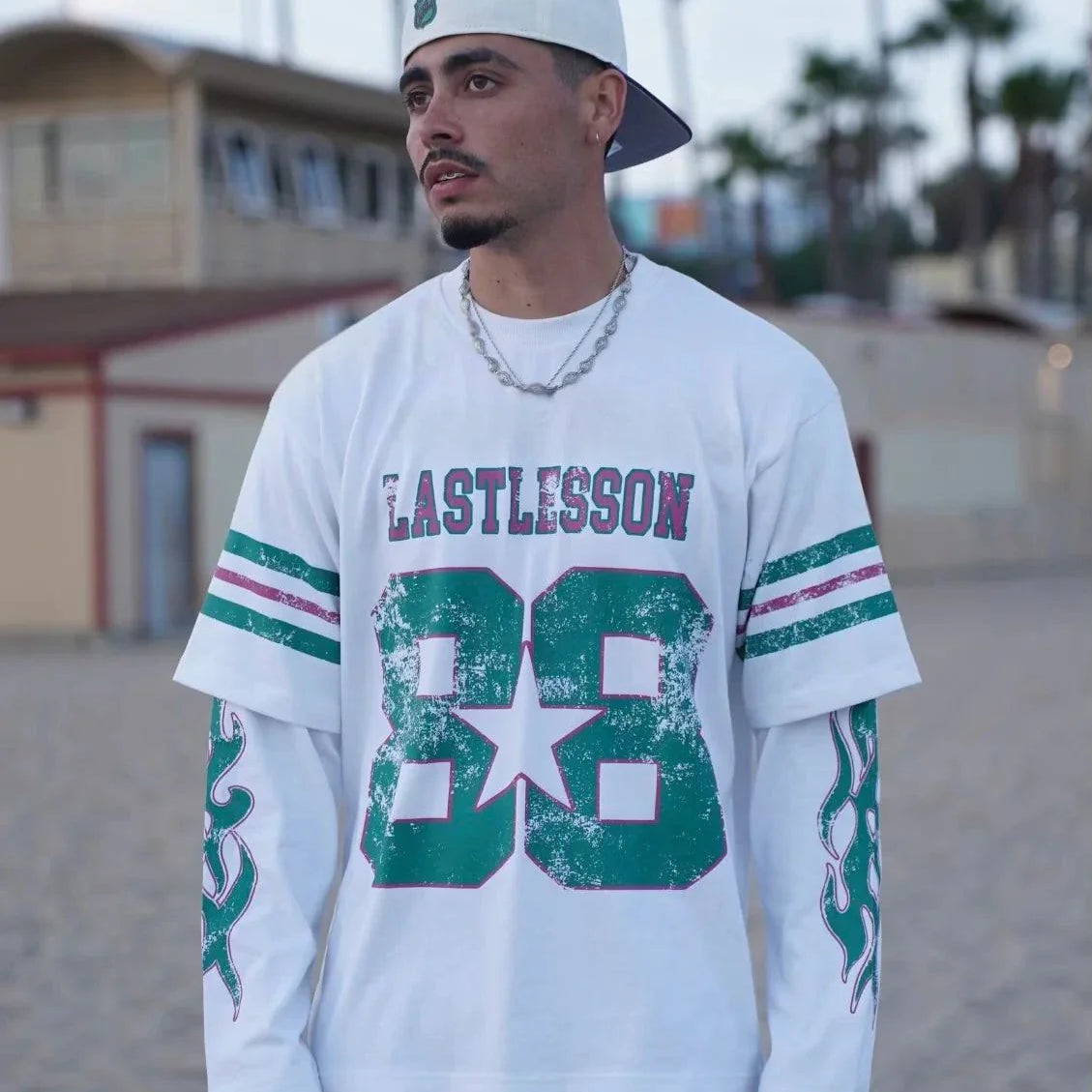 Last Lesson Double Sleeve Jersey with graphic print.