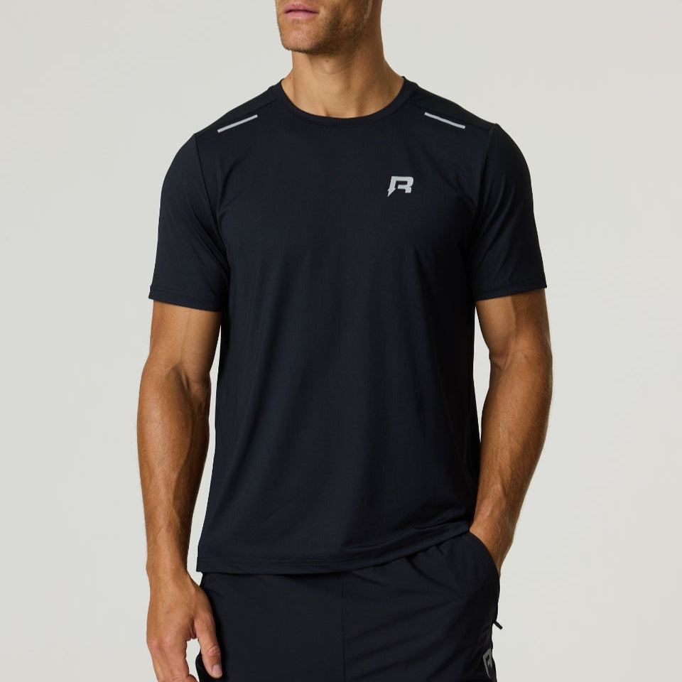 Black Reprimo Flight T-shirt with reflective strips for athletic performance and breathability