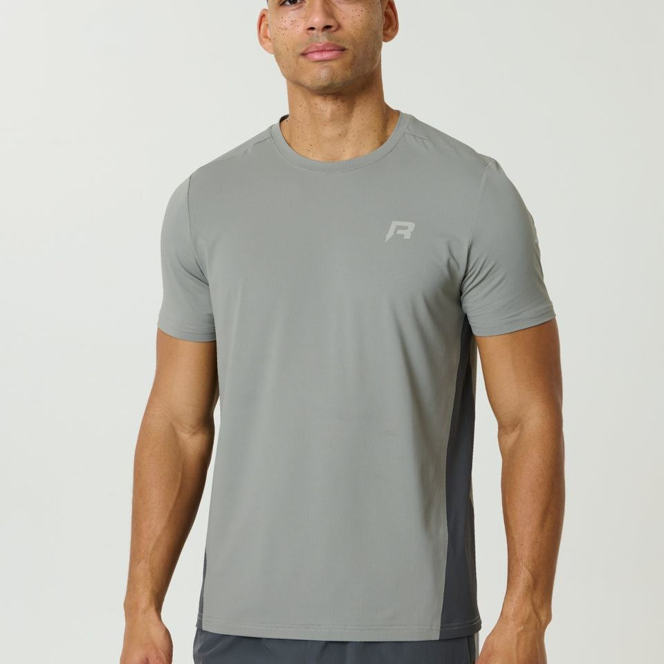 Reprimo Vortex T-Shirt in Faded Dune and Slate with ergonomic panels and lightweight fabric