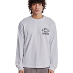 Jeanius Bar Atelier varsity long sleeve white and black t-shirt with vintage wash and relaxed fit