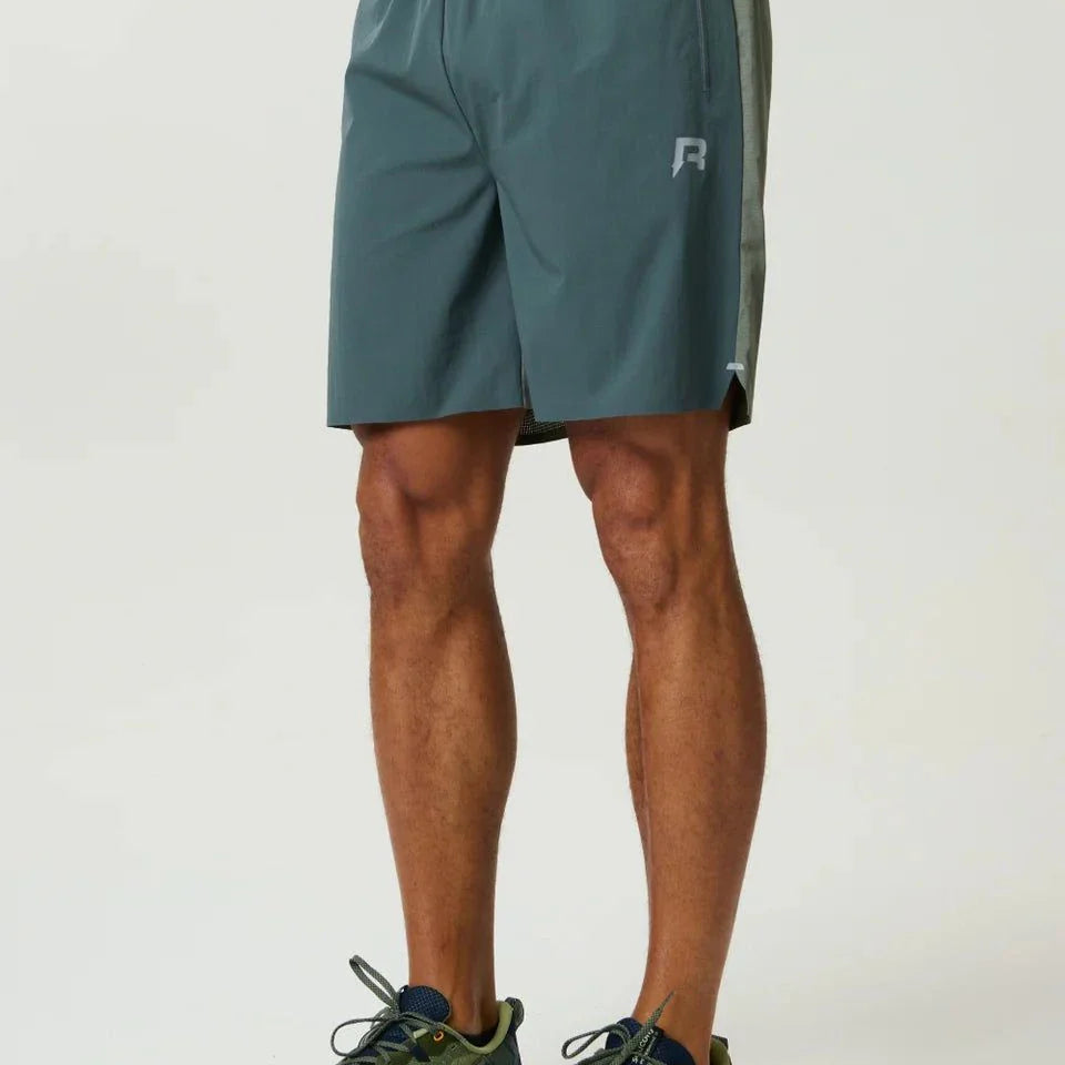 Reprimo Clima Shorts in Dark Moss and Khaki with dual-fabric breathable design and elastic waistband for active performance
