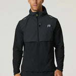 Reprimo Summit black windbreaker jacket with hood and yellow zipper detail worn by male model