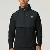 Reprimo Summit black windbreaker jacket with hood and yellow zipper detail worn by male model