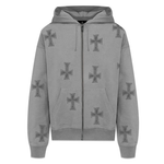 Unknown Hoodie in washed grey with rhinestone cross designs.