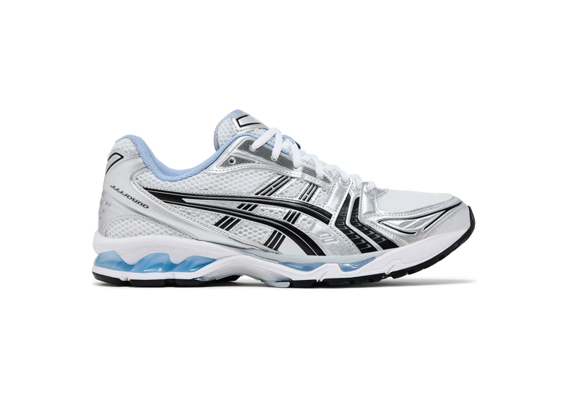 JJJJound x Gel-Kayano 14 white and blue running shoe with mesh and synthetic upper design