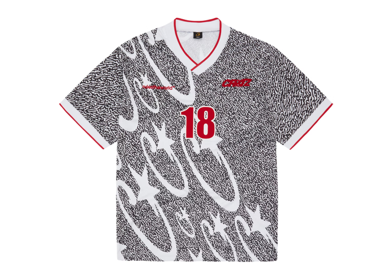 Corteiz Stellations Football Jersey Black with number 18 and abstract pattern.