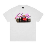 Corteiz Time Bomb Tee in white featuring a graphic of a digital timer and explosive cartoon design.