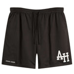 Black ANNIE HOOD mesh shorts with elastic waistband and logo print