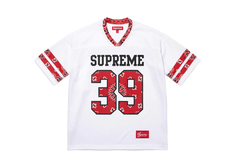 Supreme Bandana Football Jersey White with red bandana accents and number 39.