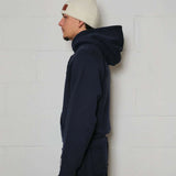 Natural Art Studio navy applique cotton sweat hoodie with boxy oversized fit and raglan seams