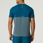 Back view of Reprimo Flight T-Shirt in tidal teal and blue steel, lightweight athletic fit with reflective strip for visibility.