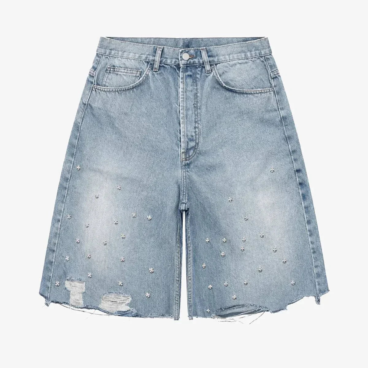 Acne Studios Askyurself Crossed Pin Baggy Jeans Shorts Washed Blue